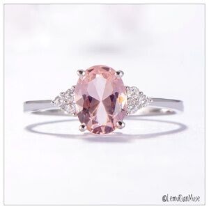 SOLID Sterling Silver Oval Faceted Morganite Ring